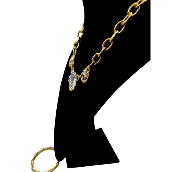 Vintage Gold-Tone Statement Necklace & Bracelet Set With Rhinestones & Crystals - Picture 4 of 8